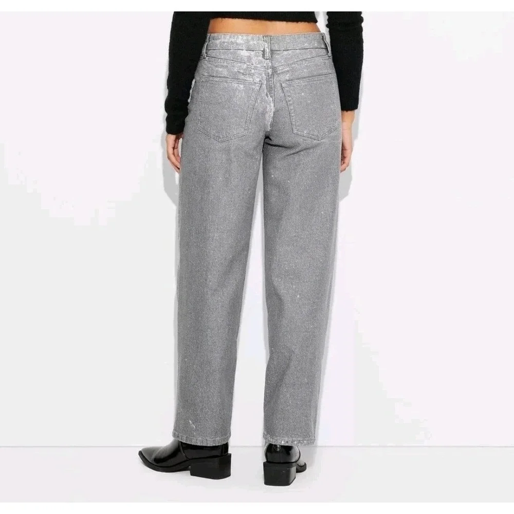Wild‎ Fable NWT 4 High Rise Wide Leg Glitter Jeans Gray Silver Sparkle Party Fun